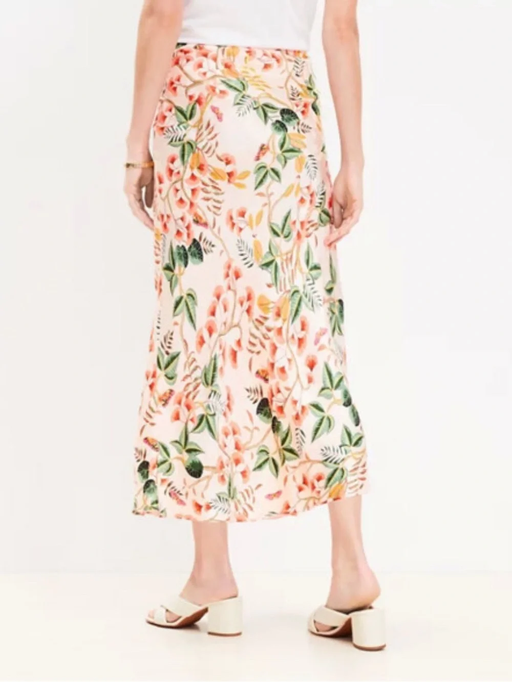 LOFT Floral Peach and Green Maxi Skirt